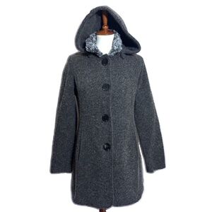 Maria Sole Wool Blend Peacoat with Removable Hood Charcoal Gray Size Medium